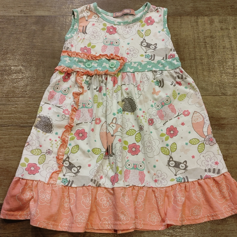 Jelly the Pug woodlands animals print dress sleeveless size 4